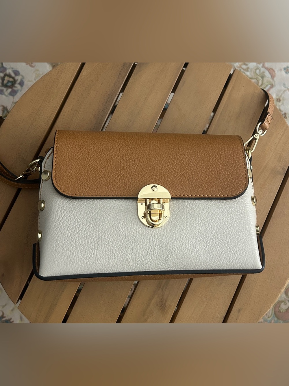 Two-Tone Tan and White Women’s Shoulder Bag